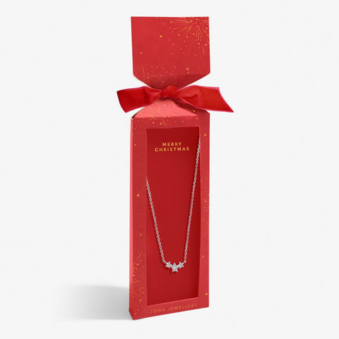 Joma jewellery silver plated necklace with star pendant presented in Christmas cracker gift box