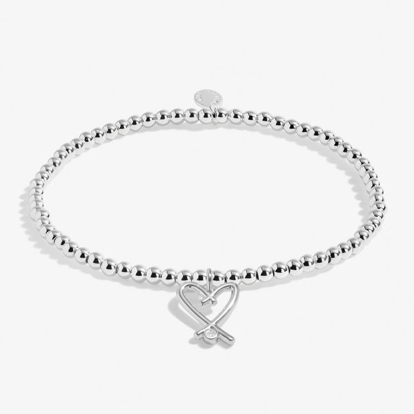 Joma Jewellery silver plated beaded bracelet with open heart hanging charm