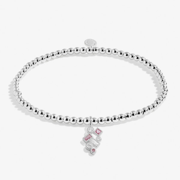 Joma Jewellery stretch beaded silver plated bracelet with hanging sparkly charm.