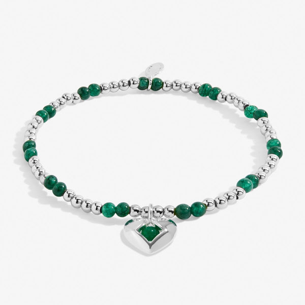 Joma Jewellery May birthstone bracelet with semi precious gemstones and silver heart charm.