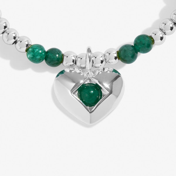 Joma Jewellery May birthstone bracelet with semi precious gemstones and silver heart charm.