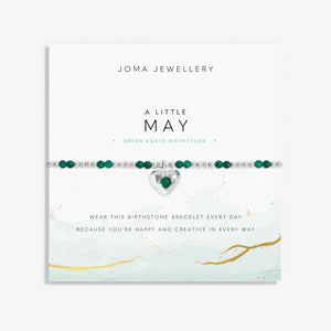 Joma Jewellery May birthstone bracelet with semi precious gemstones and silver heart charm.