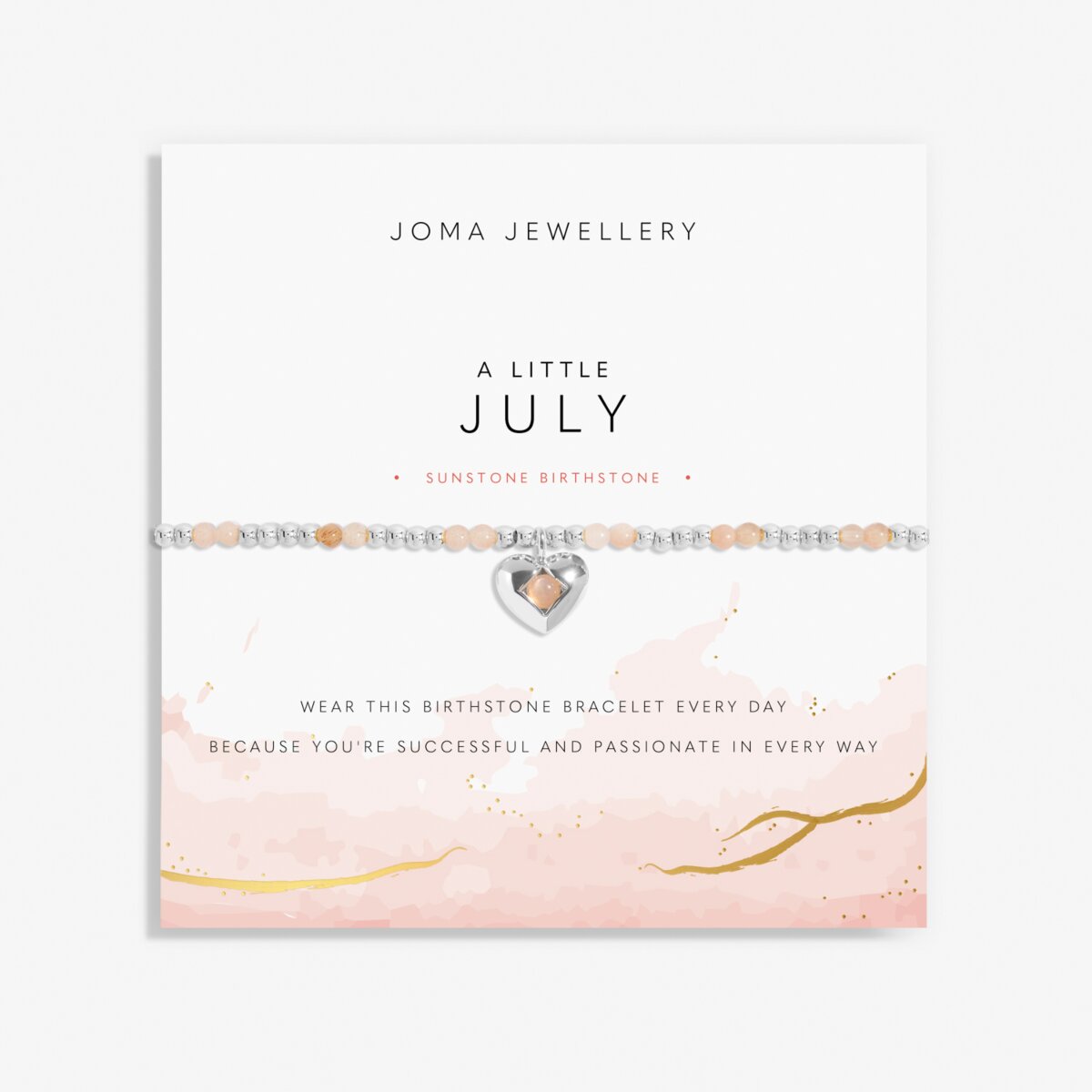 Joma Jewellery July Birthstone bracelet with semi-precious gemstones and silver plated heart charm.