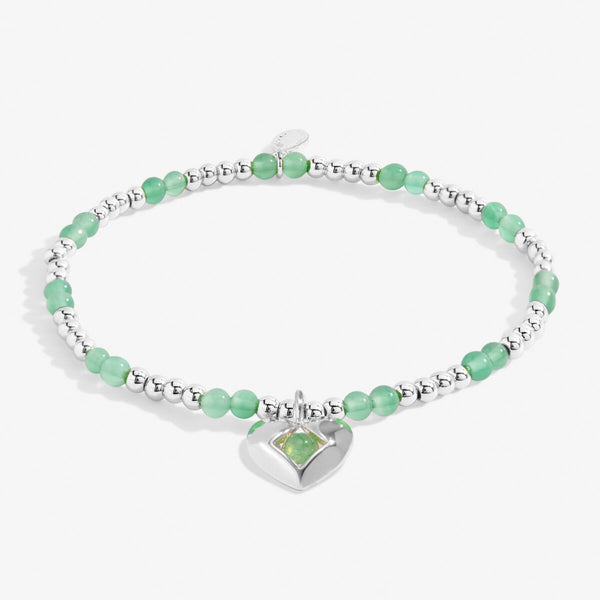 Joma Jewellery August birthsone bracelet featuring semi-precious gemstones and silver plated heart charm.