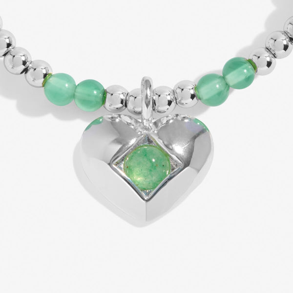 Joma Jewellery August birthsone bracelet featuring semi-precious gemstones and silver plated heart charm.