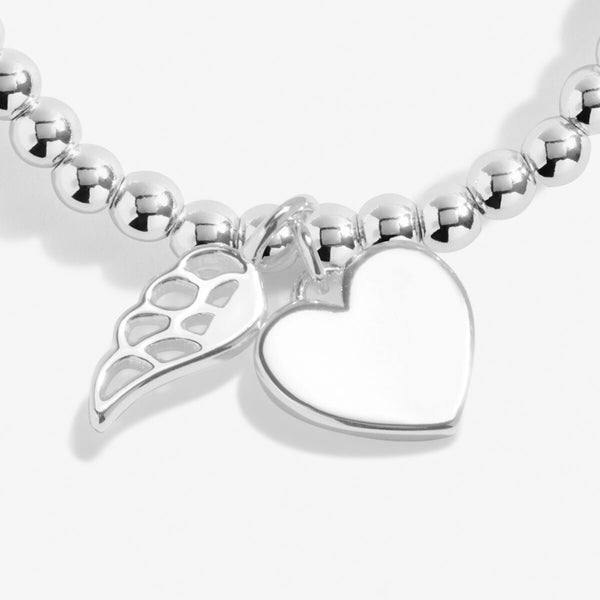 Joma jewellery silver plated beaded bracelet with heart and angel wing charms.