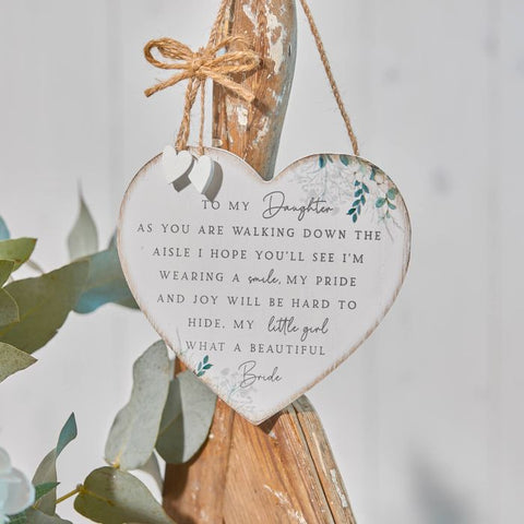 Hanging wedding heart plaque for daughter