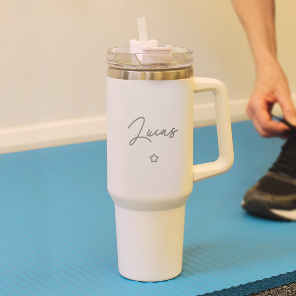 Personalised white insulated travel cup