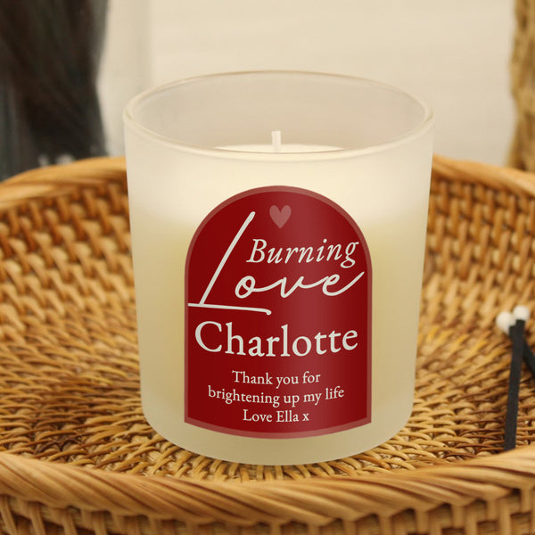 Personalised Jar Candle with the words Burning Love