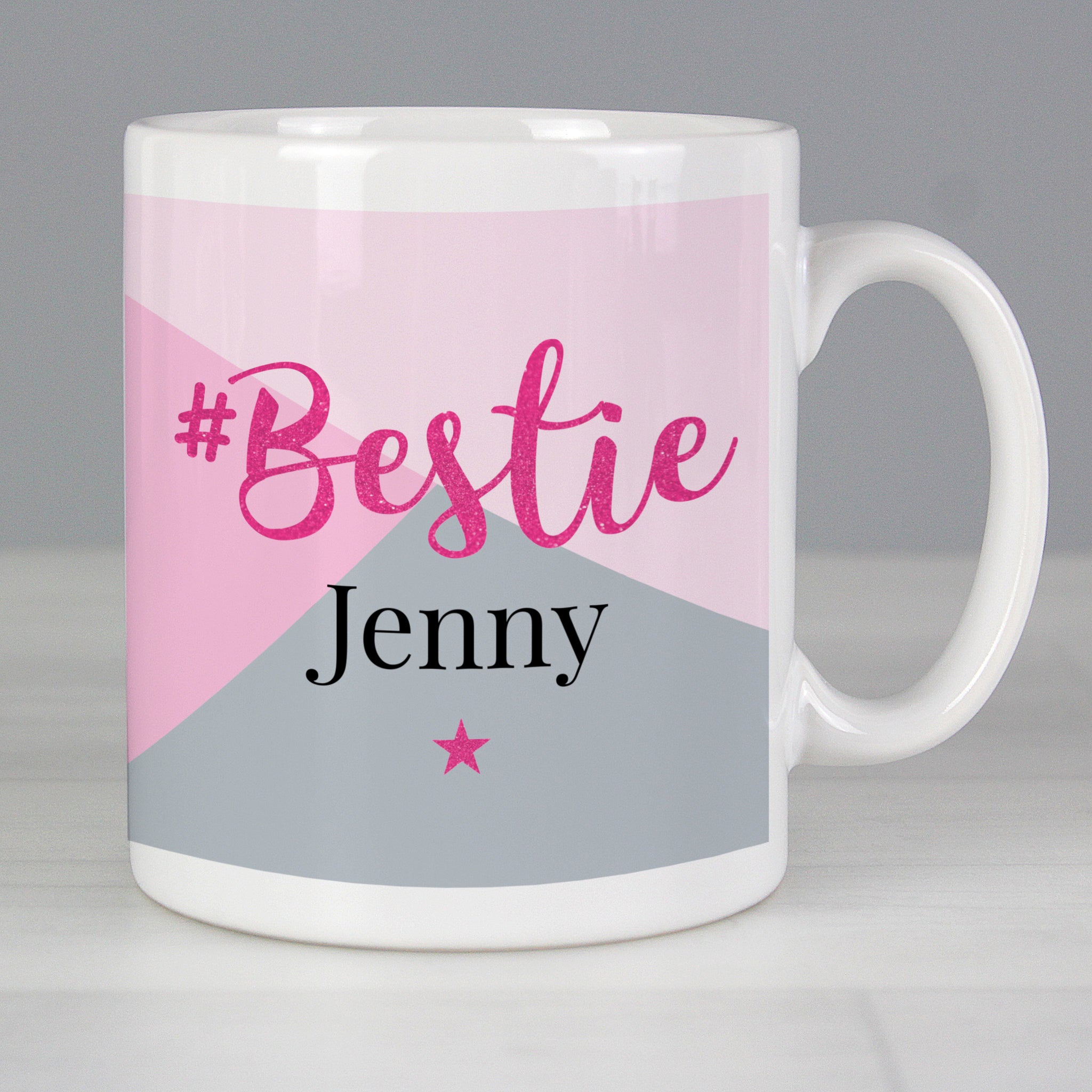 Personalised Bestie ceramic mug with pink and grey colourway