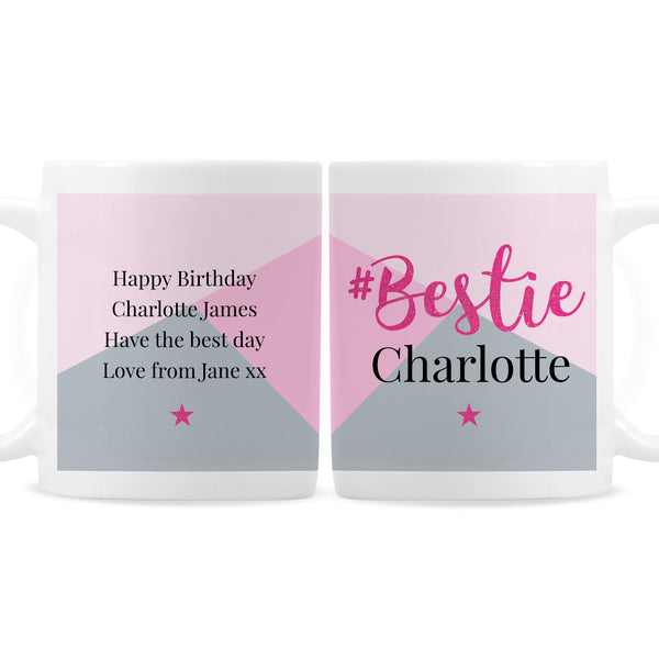 Personalised Bestie ceramic mug with pink and grey colourway