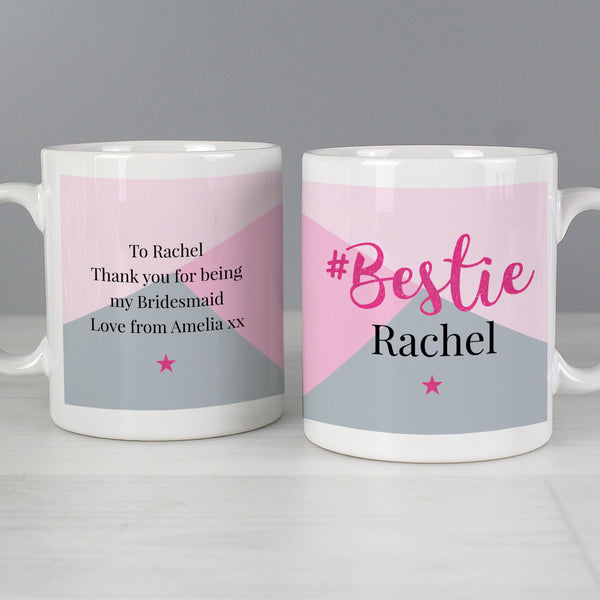 Personalised Bestie ceramic mug with pink and grey colourway