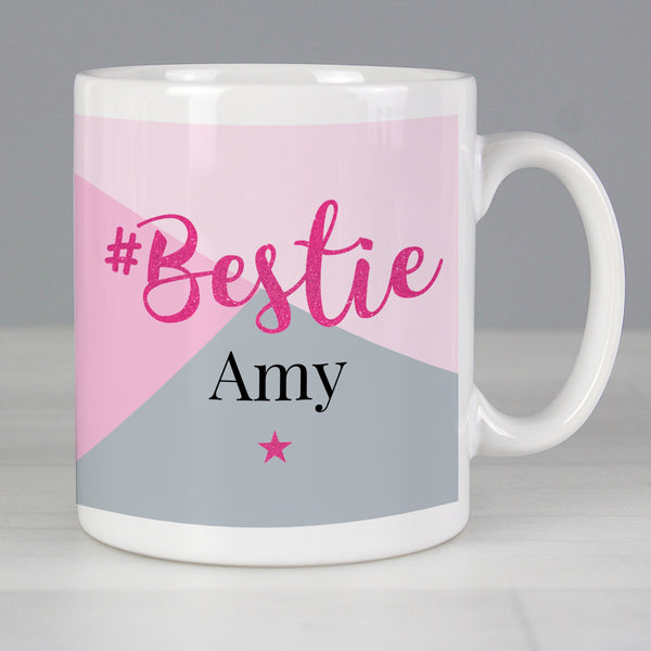 Personalised Bestie ceramic mug with pink and grey colourway