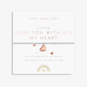 Joma jewellery girls bracelet with silver plated beads and rose gold hanging heart.