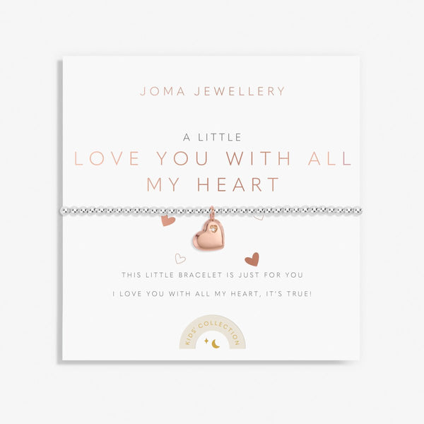 Joma jewellery girls bracelet with silver plated beads and rose gold hanging heart.