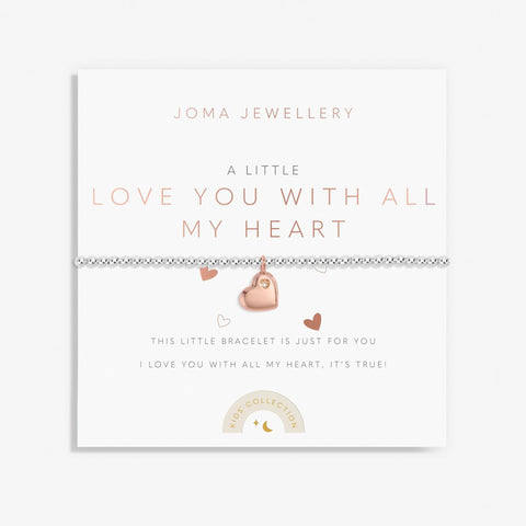 Joma jewellery girls bracelet with silver plated beads and rose gold hanging heart.