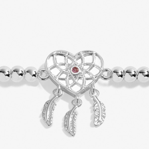 Joma Jewellery girls silver plated beaded bracelet with heart shaped dreamcatcher charm.