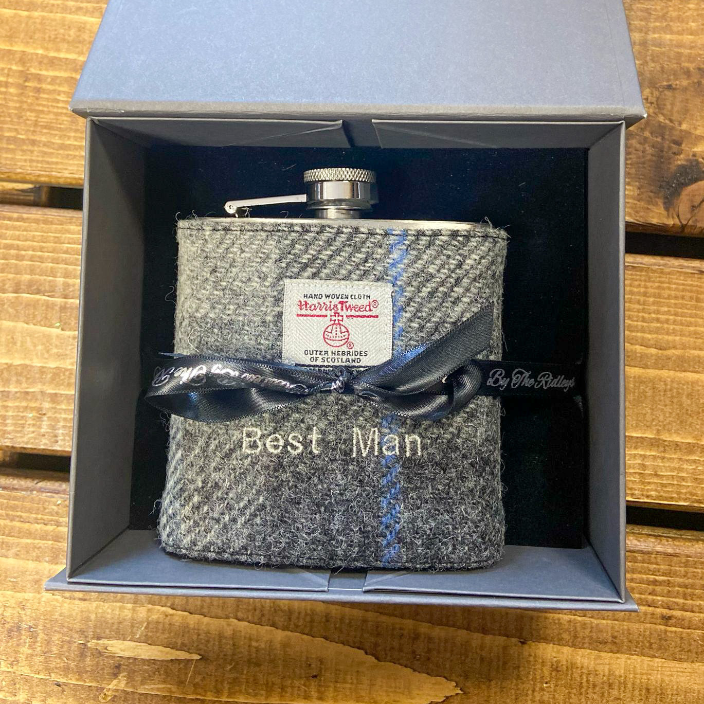 Harris Tweed 6 oz Hip flask - Best Man - Grey