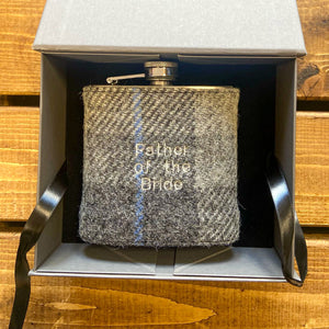 Harris Tweed 6 oz Hip flask - Father Of The Bride - Grey