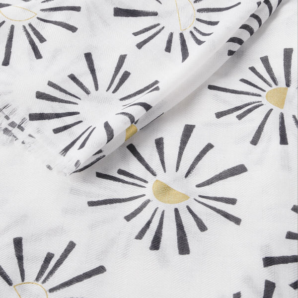 Katie Loxton foil printed scarf with sunburst design in white and black.