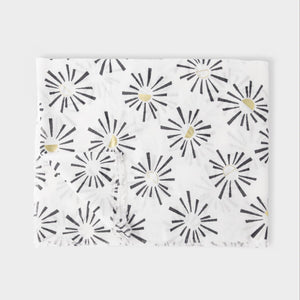 Katie Loxton foil printed scarf with sunburst design in white and black.