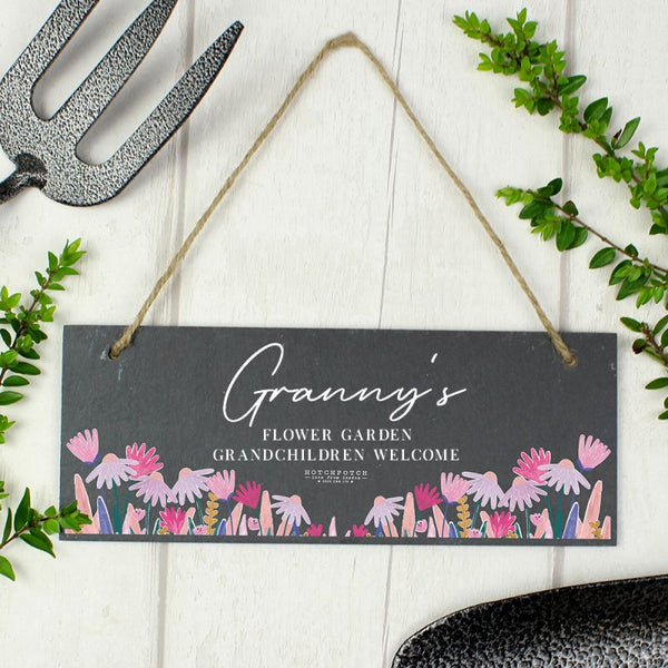 Slate hanging sign with flower design for Granny