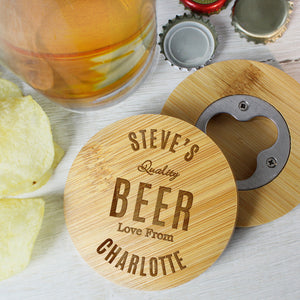 Personalised Free Text Bamboo Bottle Opener/Coaster